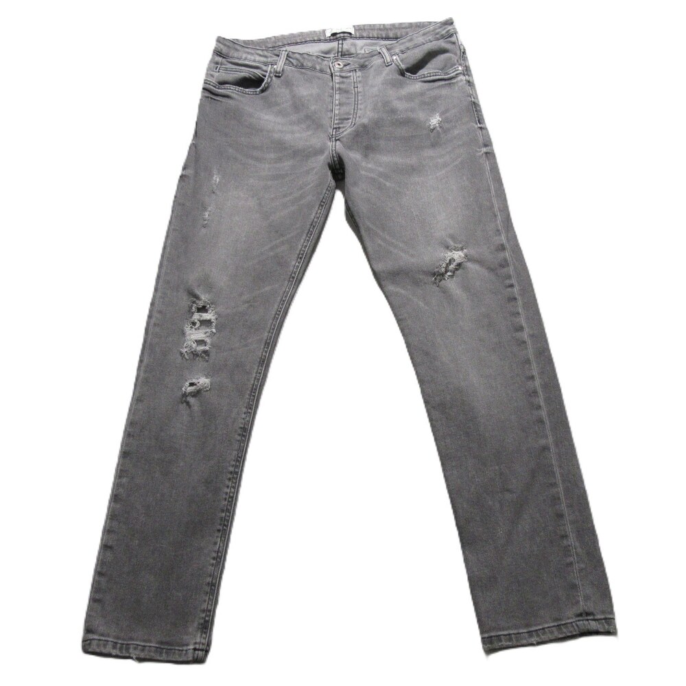 Zara Mens Jeans 34 x 30 Gray Distressed Stretch Cotton Distressed Button Fly